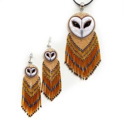Owl earrings and necklace in native american style