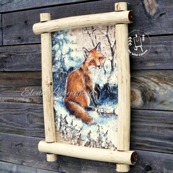 Pretty Red Fox in the Snow, Rustic Birch Bark Painting by MyWildCanvas-1.jpg
