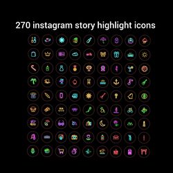 270 black and neon lifestyle highlight instagram icons. beautiful social media icons. digital download.