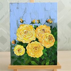 Bright floral wall art impasto rose painting on canvas