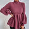 Mock Neck Bishop Sleeve Ruffle Hem Peplum Sweater Pullovers Knitwear (3).jpg