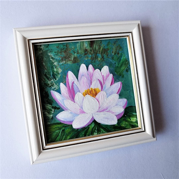 Pink-water-lily-blossom-painting-very-small-wall-art-impasto.jpg