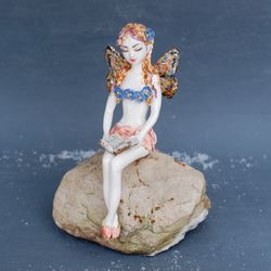 Porcelain girl Figurine Fairy figurine Fairy butterfly Art dolls Elf sculpture Shelf decor Seated Figurine Angel