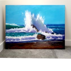 Wave Oil Painting Seascape Original Art Ocean Coast Wall Art California Artwork Size 24 x 36 inch