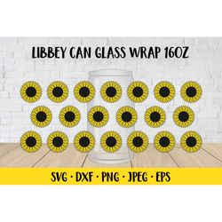 Sunflower beer can glass wrap template SVG. Soda glass can SVG