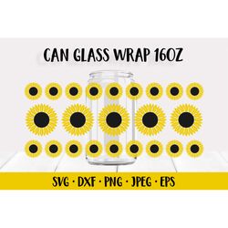 Sunflower can glass wrap template SVG. Beer glass can wrap