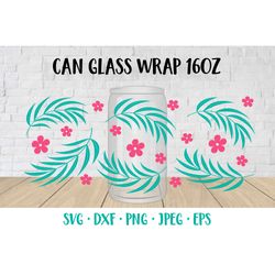 tropical leaves beer can glass wrap template svg