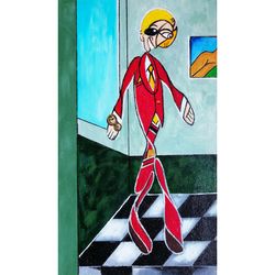 The Man in Red, Original Acrylic Painting, Office Workplace Home Decor