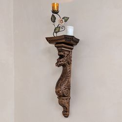 Carved wood corbel Dragon shelf Carved bracket Fireplace surround Cabinet Corbel