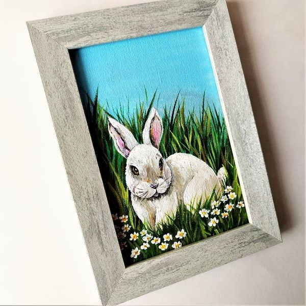Rabbit-painting-on-canvas-acrylic-framed-art-animal-small-wall-decor.jpg