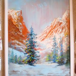 Rocky Mountains Painting ORIGINAL OIL PAINTING on Canvas, Landscape Painting Original Impressionist Art by "Walperion"