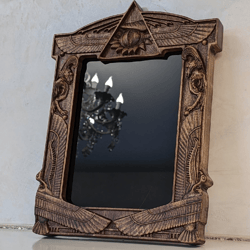 Black scrying mirror Wall mirror décor Witch mirror Natural wood