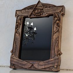 black scrying mirror wall mirror decor witch mirror natural wood