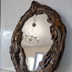 Black mirror Wall mirror décor Natural wood