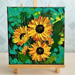 Sunflower painting canvas bouquet art impasto