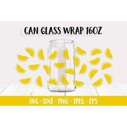 Citrus can glass wrap template SVG. Summer soda glass can