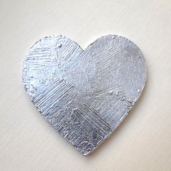 Silver Leaf Heart Magnet Love Heart Fridge Magnet Valentines Gift Original Magnetic Painting on Canvas 3 by 3