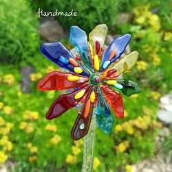 Fused Glass Garden Stake, hand made decorative planter stakes