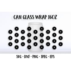 Flowers can glass wrap template SVG. Summer glass can