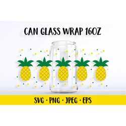 Pineapple can glass wrap template SVG. Summer libbey glass can