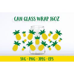 Pineapple can glass wrap SVG. Summer  tropical glass can