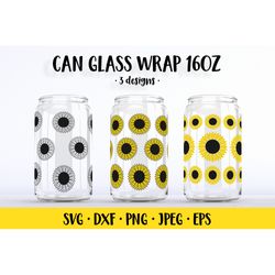 Sunflower beer can glass wrap SVG. Floral glass can
