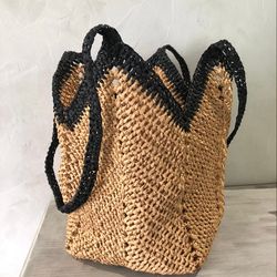 Knitted straw bag Braided Straw Bag Crochet Straw Bag