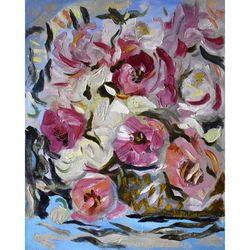 Rose painting Floral Original Art 20 by 16 in Flower Artwork impasto abstract painting on canvas by Natalia Plotnikova