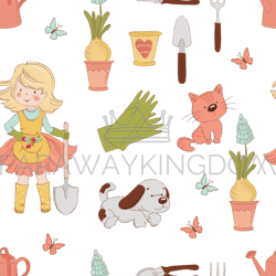 gardener spring work seamless pattern vector illustration