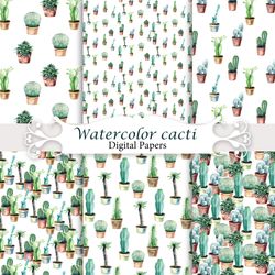 watercolor cacti, seamless patterns.
