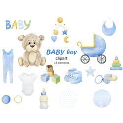 watercolor baby boy, nursery clipart, baby element png.