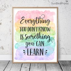 Everything You Don't Know Is Something You Can Learn Printable, Classroom Posters Inspirational, Educational Printables