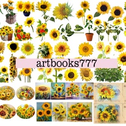 sunflower, scrapbooking, ephemera, JUNK JOURNAL, digital paper, sticker, postcard, fussy clipping