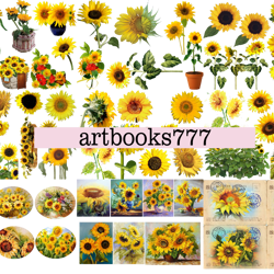 sunflower, scrapbooking, ephemera, junk journal, digital paper, sticker, postcard, fussy clipping