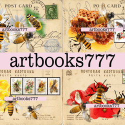 bees, beekeeper, bee set, honey, scrapbooking, ephemera, junk journal, digital paper, card
