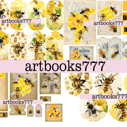 bees, beekeeper, bee set, honey, scrapbooking, ephemera, junk journal, digital paper, card, tag