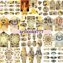 bee, tag-1, beekeeper, sunflower, scrapbooking, ephemera, JUNK JOURNAL, digital paper