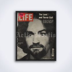 Charles Manson vintage magazine cover, photo, portrait, true crime printable art, print, poster (Digital Download)