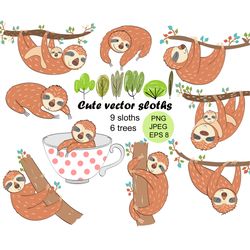Sloth clipart, nursery clipart, png.