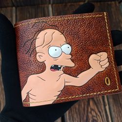 Meme wallet The Lord of the Rings, Gollum hand tooled, painted and stitched men bifold leather wallet