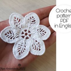 Flower crochet pattern , crochet motif , crochet flower pattern , crochet decor , Crochet white openwork flower.