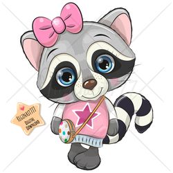 Cute Cartoon Raccoon PNG clipart, Sublimation Design, Digital clip art