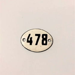 Enamel metal small number sign 478 apartment white black plate vintage