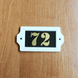 White black gold apartment number sign 72 address plate plastic vintage