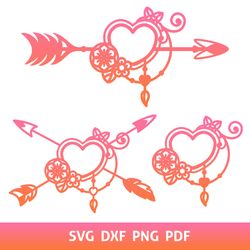 Valentines Hearts SVG, Boho Arrow Wedding Design