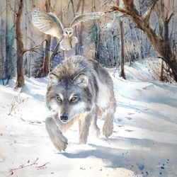 original painting wolf painting wild animal painting large painting gift for hunter wildlife fine art owl painting diy