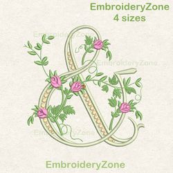 Floral ampersand for wedding letters embroidery design, ampersand with rose buds for monogram embroidery pattern 4 sizes