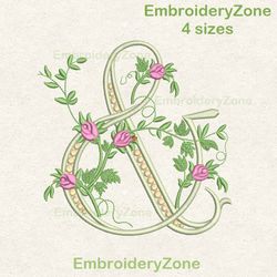 floral ampersand for wedding letters embroidery design, ampersand with rose buds for monogram embroidery pattern 4 sizes
