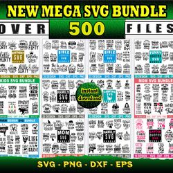 500 SVG Mega Bundle For Print And Cricut| svg, png, dxf, eps cricut files