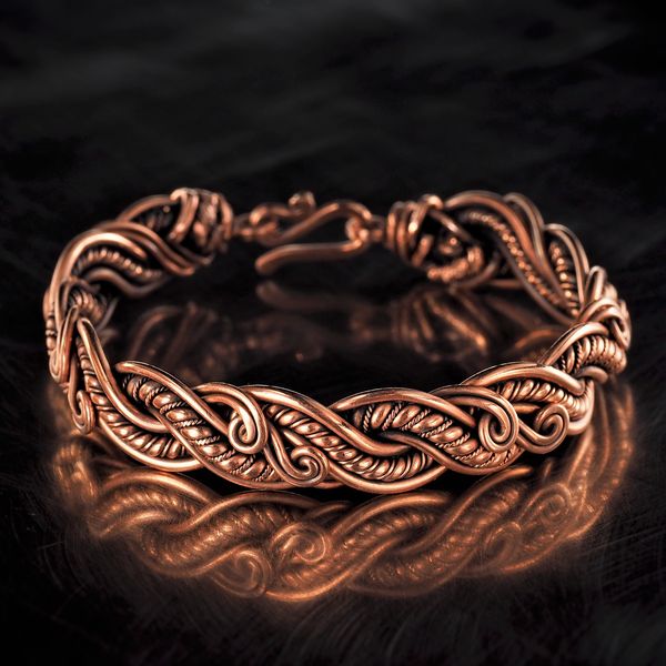 pure copper wire wrapped bracelet bangle handmade jewelry weavig gewellery antique style art 7th 22nd anniversary gift her woman (3).jpeg
